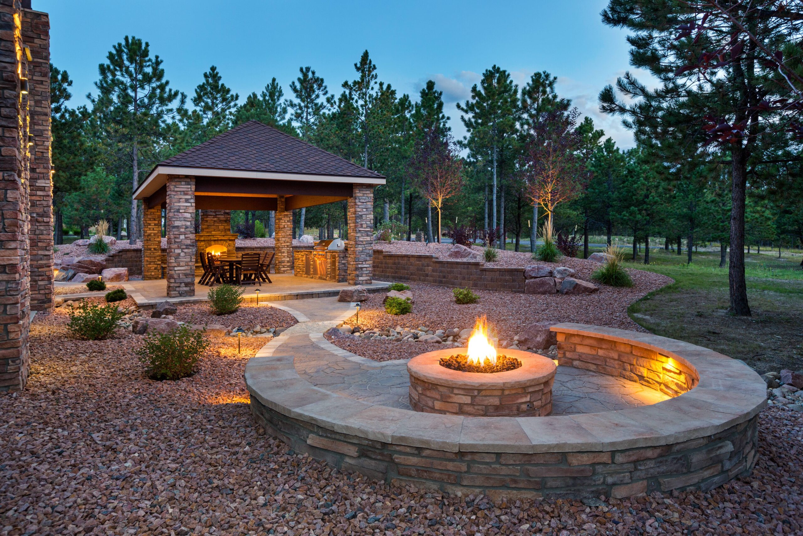 outdoor fireplace, retaining walls, custom patio pavers, outdoor fire pit, walkways, entrances, outdoor living